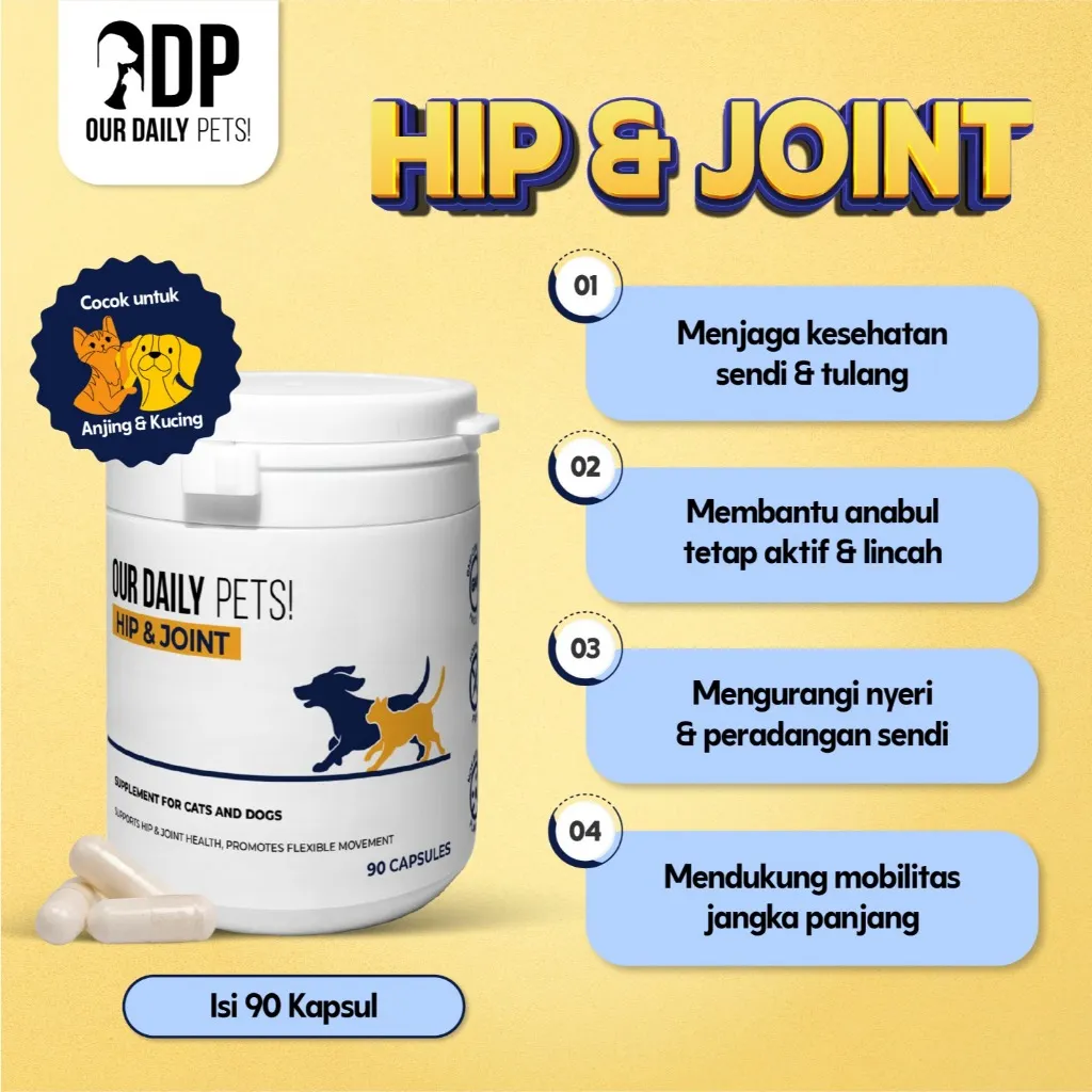 Our Daily Pets Hip & Joint Support Anjing & Kucing – Suplemen Sendi Glucosamine Chondroitin MSM