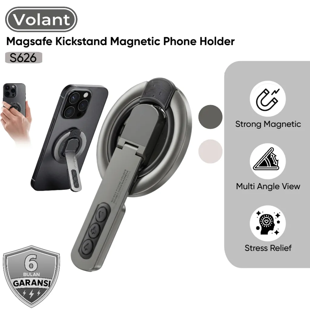 VOLANT Kickstand Phone Holder Hp Magnetic FREE RING MAGNETIC Stand Finger Grip Stand Handphone Double Sided Magnet with Relief Stess Button