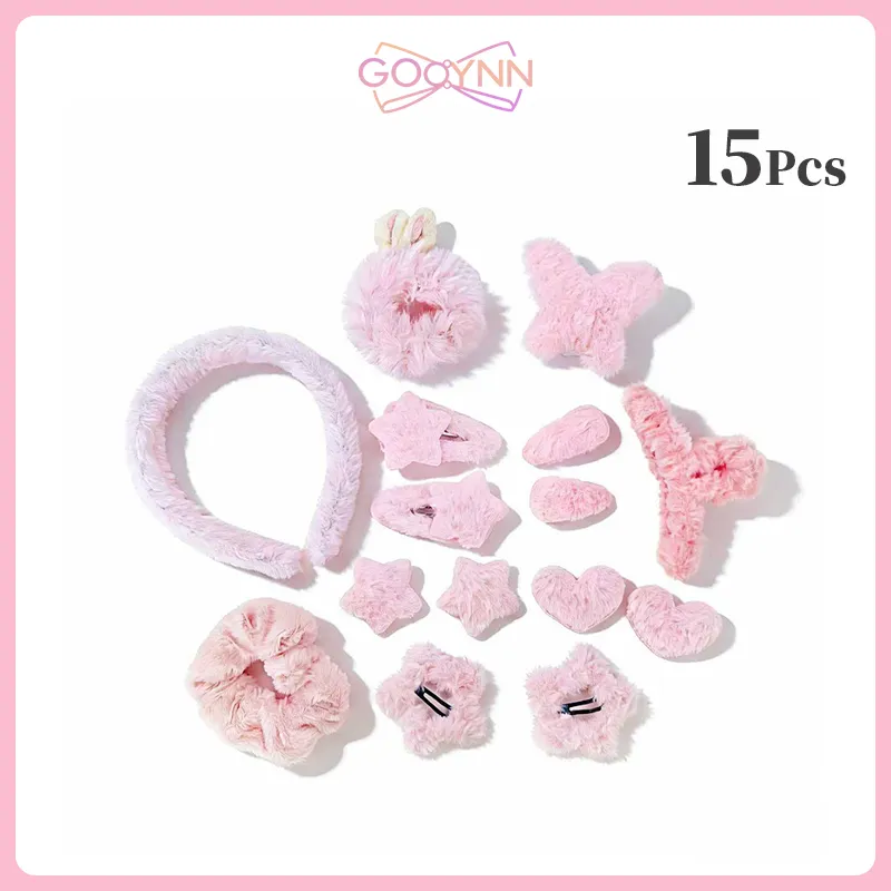 GOOYNN Set Aksesori Rambut Berbulu 15 Pcs Bando Berbulu Lembut Ikat Rambut Berbulu Lembut Lucu Jepit Rambut Perempuan Aesthetic