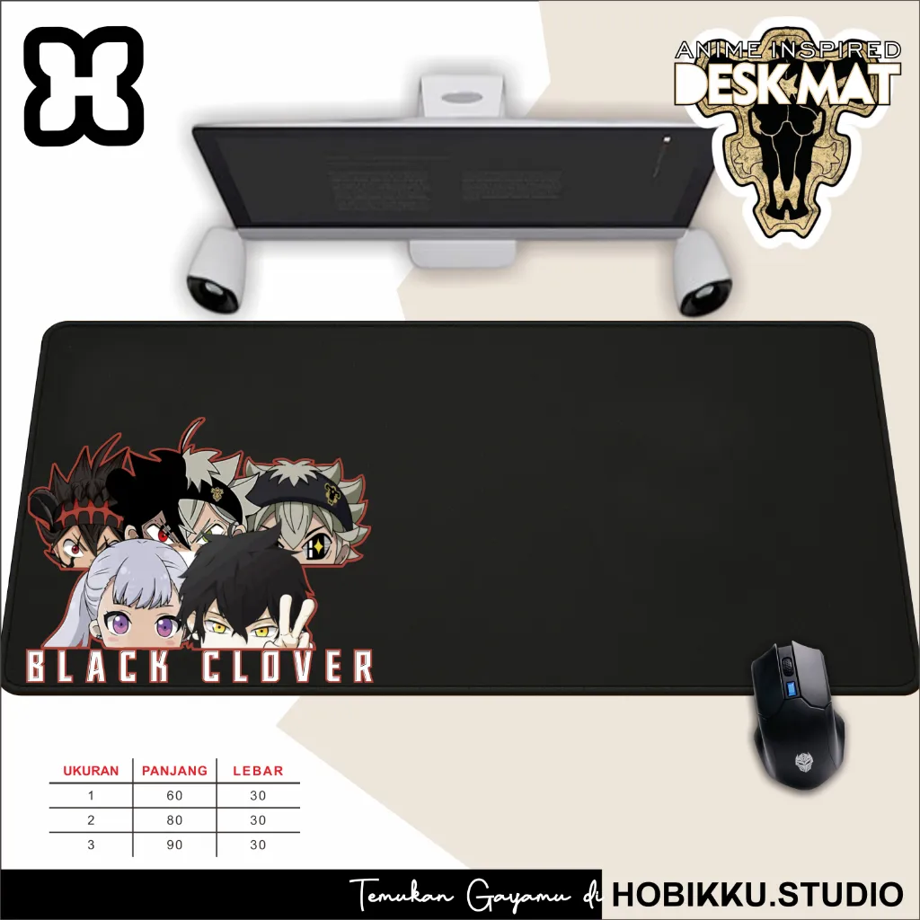 Deskmat mousepad extended anime ASTA BASIC - BLACK CLOVER Big Size 60x30 80 x 30 90x40 Anti Selip Mouse Pad Lucu material Rubber Premium
