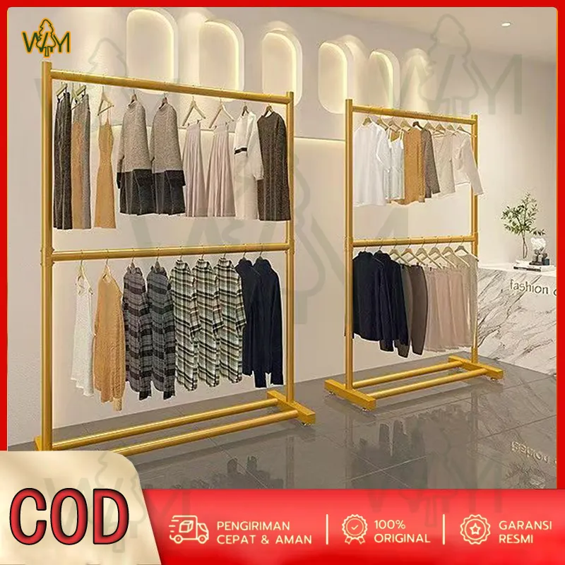 Rak Gantungan Baju 2 Susun (150*180cm) Stand hanger double Besi Portable Gawang 2 Tingkat Rak Display Baju Berdiri