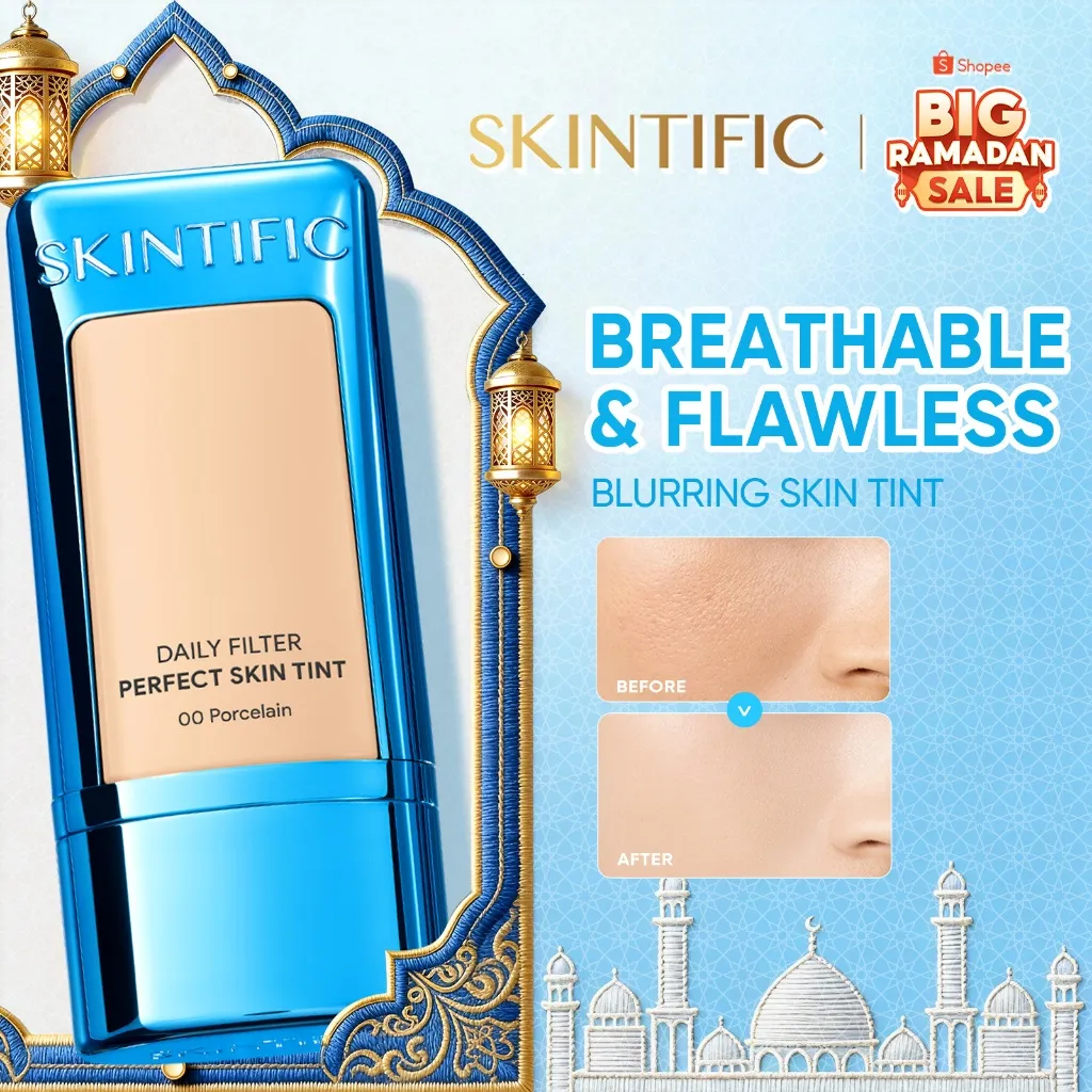 SKINTIFIC - Perfect Coverage Blurring Skin Tint – Cocok Kulit Berminyak/Berjerawat/Semua Jenis – Gampang Oles, Tutupi Noda, Tahan 10 Jam, Hydrasikan, Tidak Tebal Long-lasting oil-control | Foundation, Bedak Tabur, bb cream, make up
