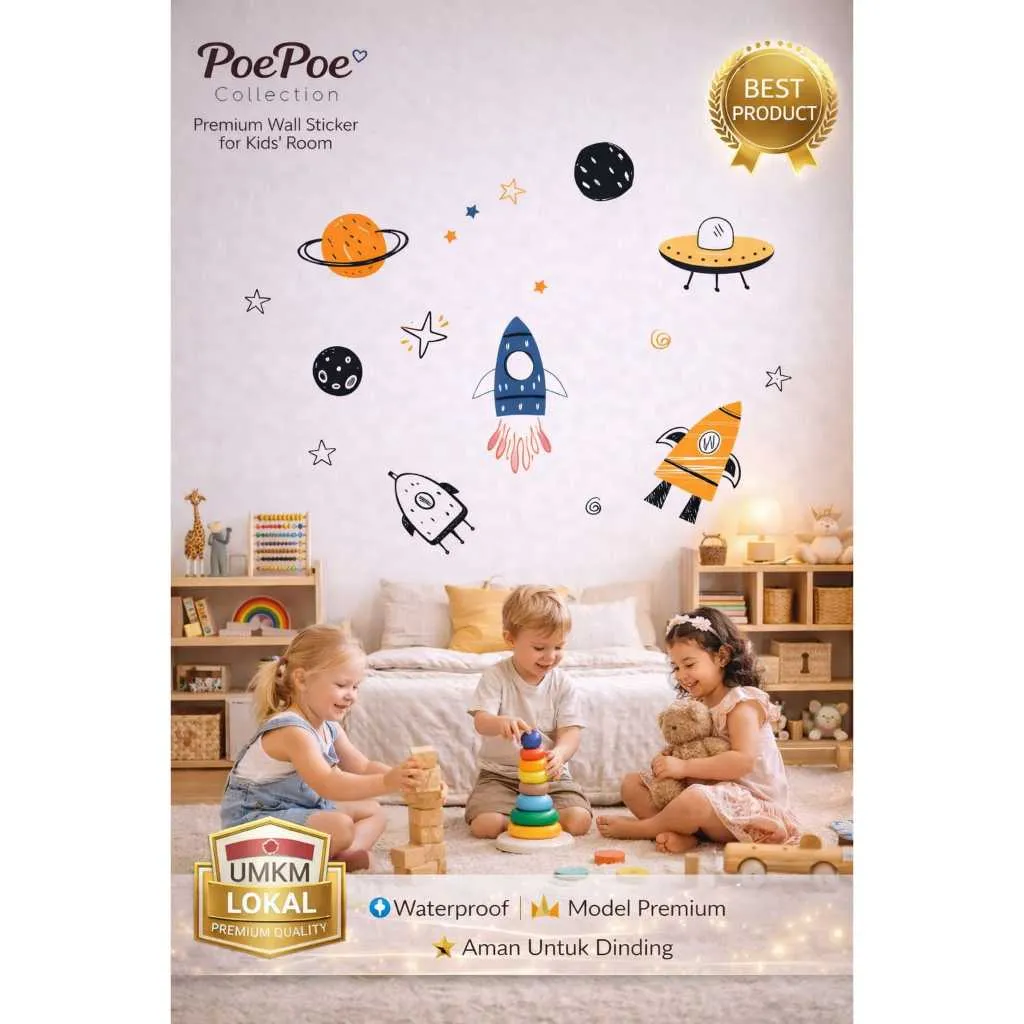 Wall stiker Dinding Premium Anak Space Angkasa Planet Rocket - Sticker Dekorasi Kamar Anak