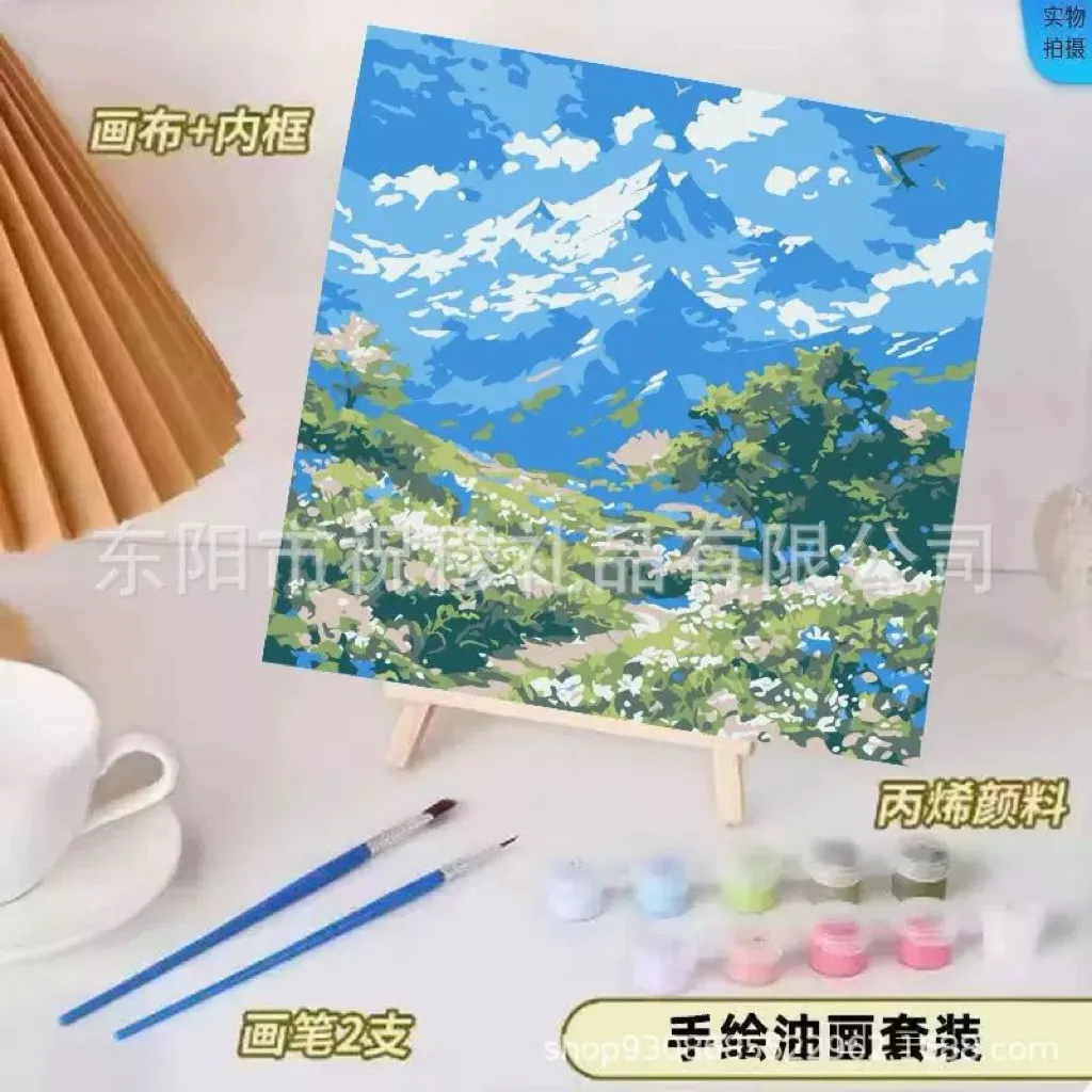 Poney Paint by number kit 20x20cm Diy painting kit Kanvas painting with frame siap lukis