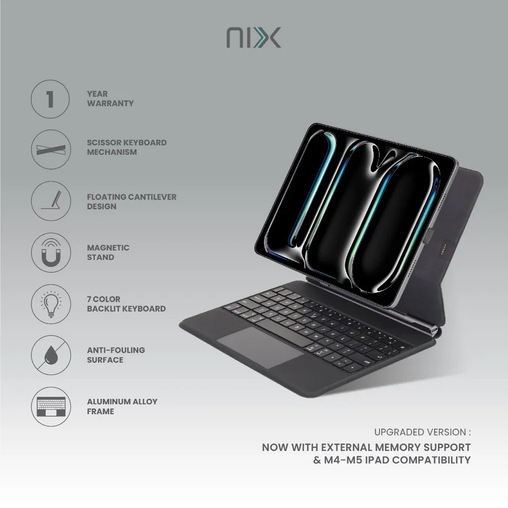 NIX Floating Magnetic Magic Keyboard for iPad 11/13 inch - Smart Connector, Backlit Keys, and Trackpad