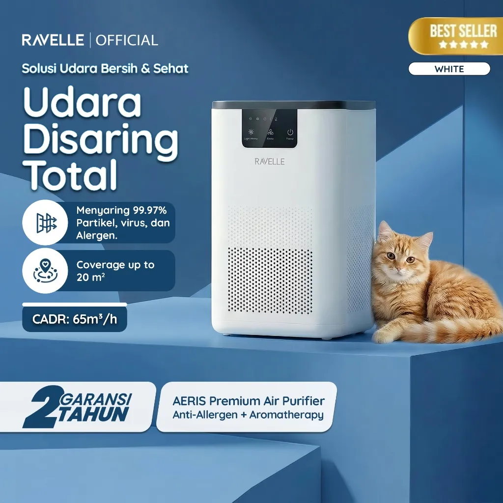 Ravelle Aeris Air Purifier HEPA H13 Anti Allergen Pet Friendly Filter Pembersih Udara 20m² 17W  - Pembersih Udara Dengan Pengharum Ruangan