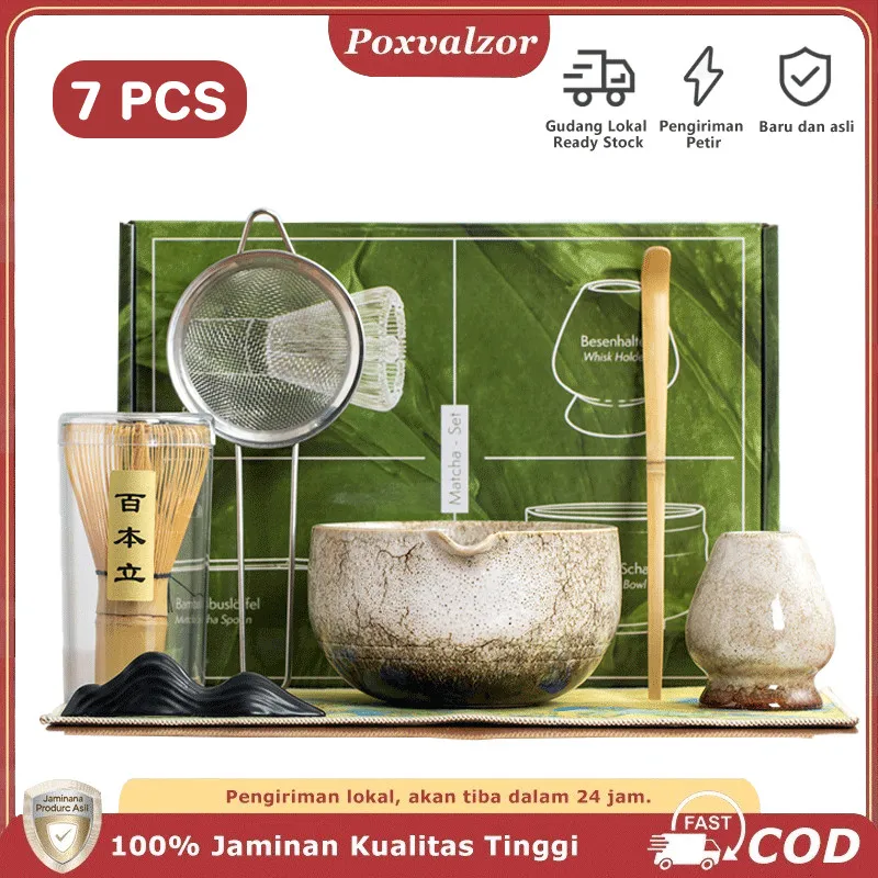 Poxvalzor 7in1 Alat Matcha Making Set Powder Chasen Tool Bambu Penyangga Whisk