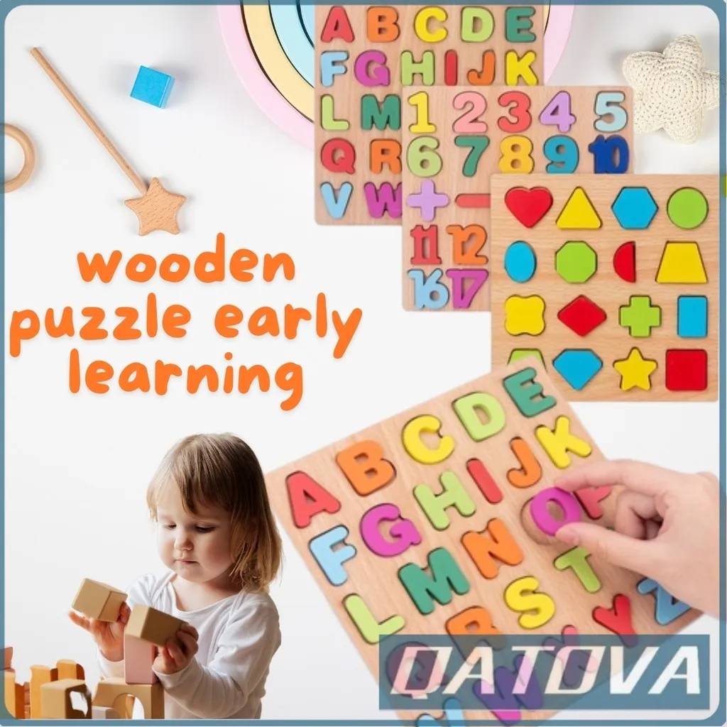 QATOVA MAINAN PUZZLE KAYU WOODEN PUZZLE ABJAD ANGKA SHAPE MAINAN EDUKATIF MAINAN EDUKASI ANAK