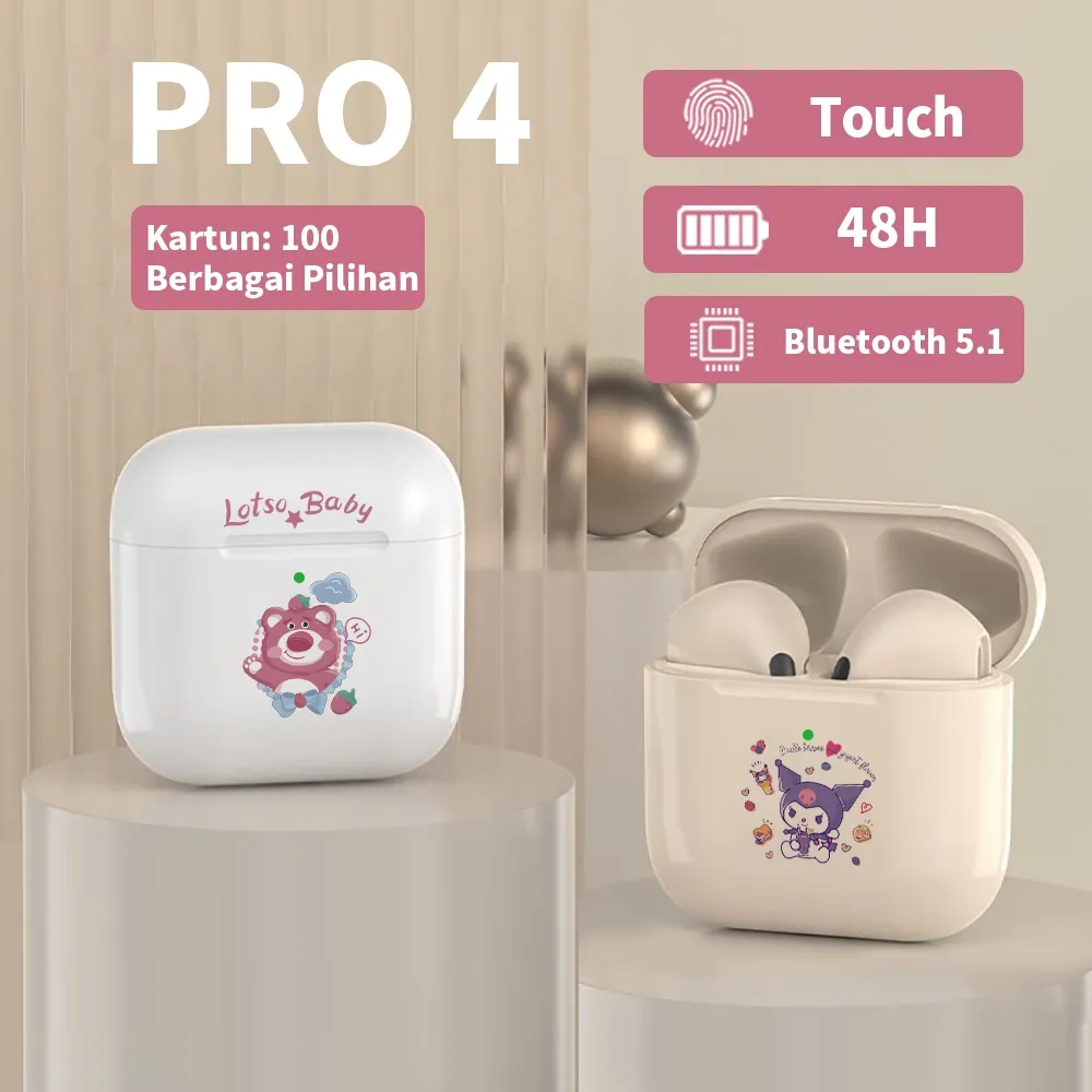 SKCBO Headset Bluetooth inpods PRO 4 TWS Earphone Bluetooth Bass Wireless Ear Stereo HIFI Casing Lucu Headphone gaming