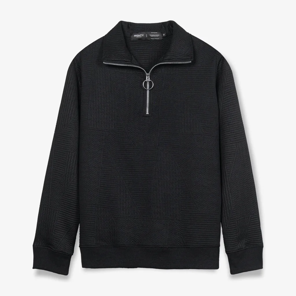 HIGHTY Black Jacquard Half Zip Sweatshirt | Jaket Switer Kerah Tinggi