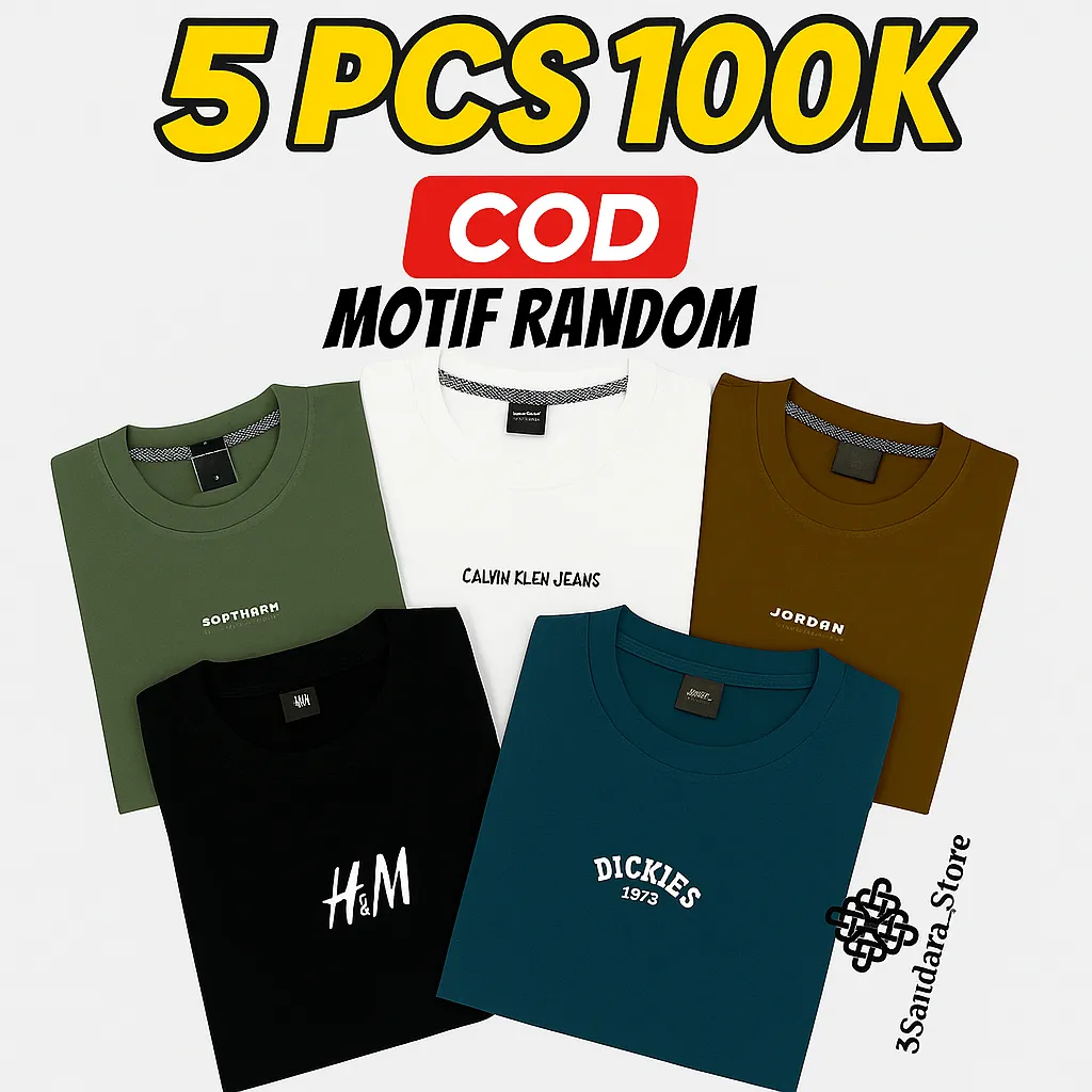 PAKET 100 Ribu Dapat 5 Kaos Distro Pria Dewasa Semi Katun 24s Kaos Pria Jumbo Size M-XXXL Kaos Polos