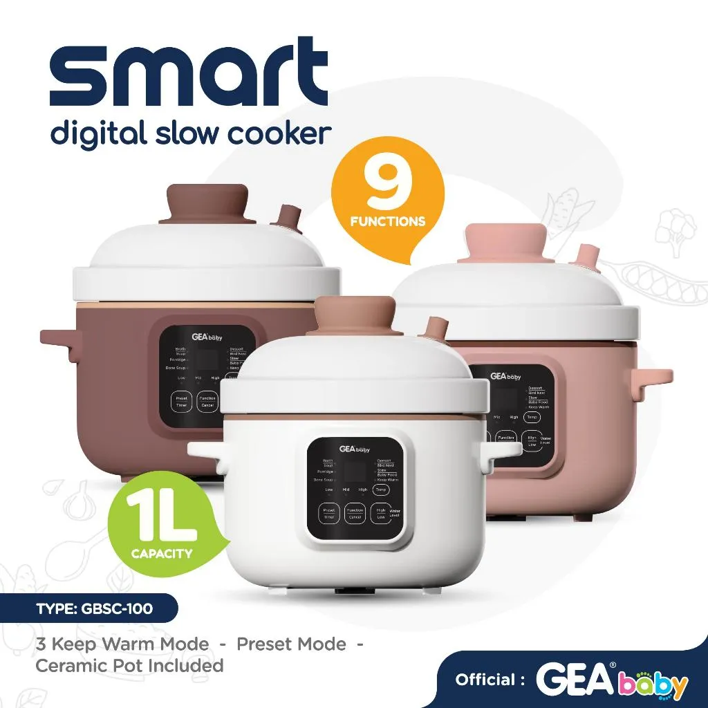 GEA Baby Slow Cooker GBSC-100 Smart Digital Slow Cooker 1 Liter Cooker Panci MPASI Baby Food Maker Alat Masak