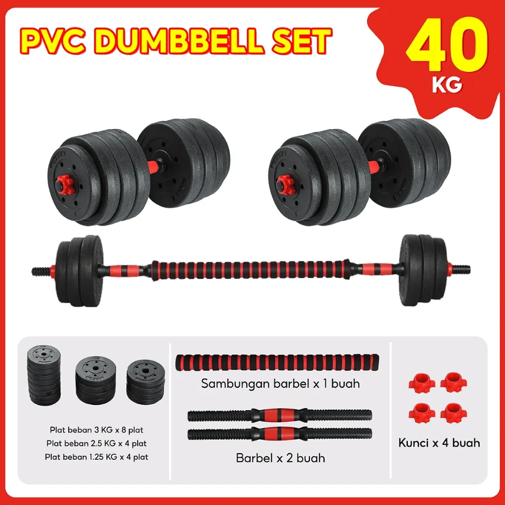 Better Sport Dumbbell Set 10KG 20KG 30KG 40KG PVC Alat Olahraga Beban Angkat Besi Multifungsi