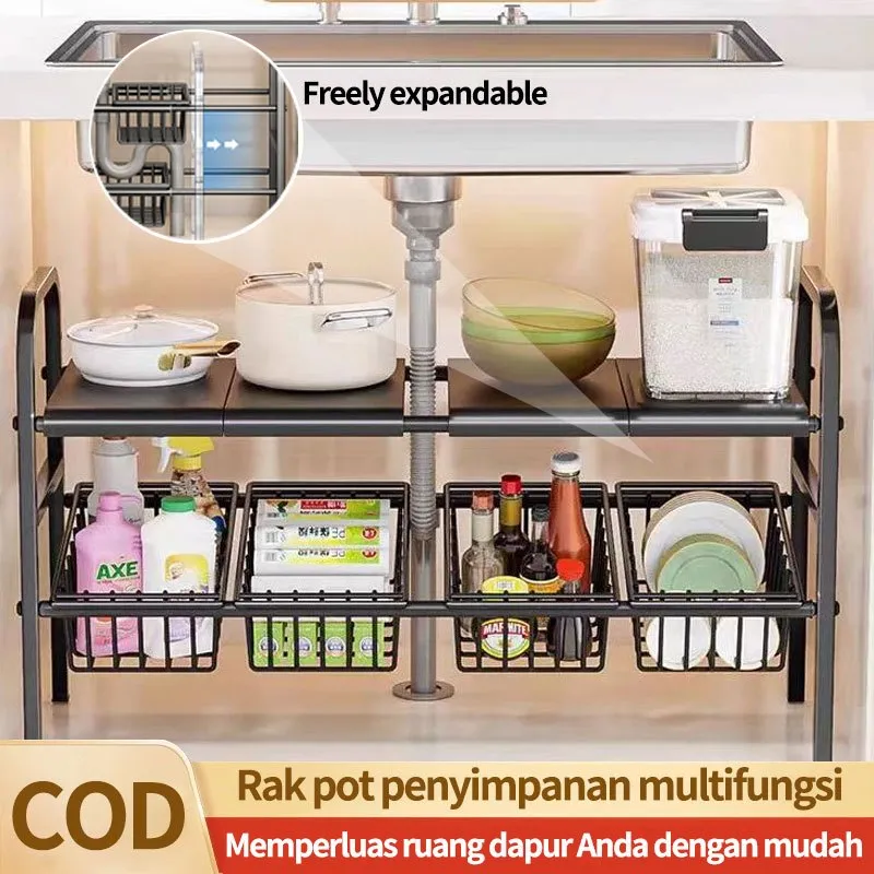 Rak dapur stainless steel Rak kolong dapur Rack Kitchen Organizer Kitchen Storage Shelf Rak Penyimpanan Dapur