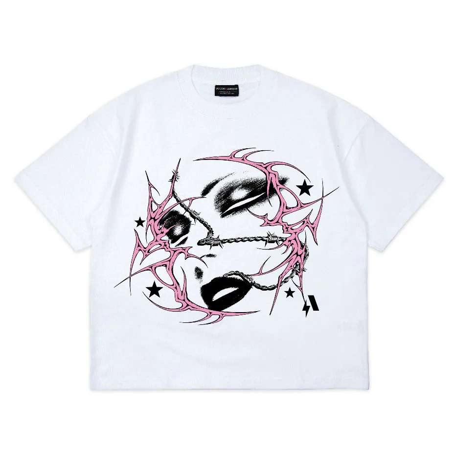 AccentAmbios Boxy Oversized Tshirt Girl Chain White Unisex - Cotton Combed 20s