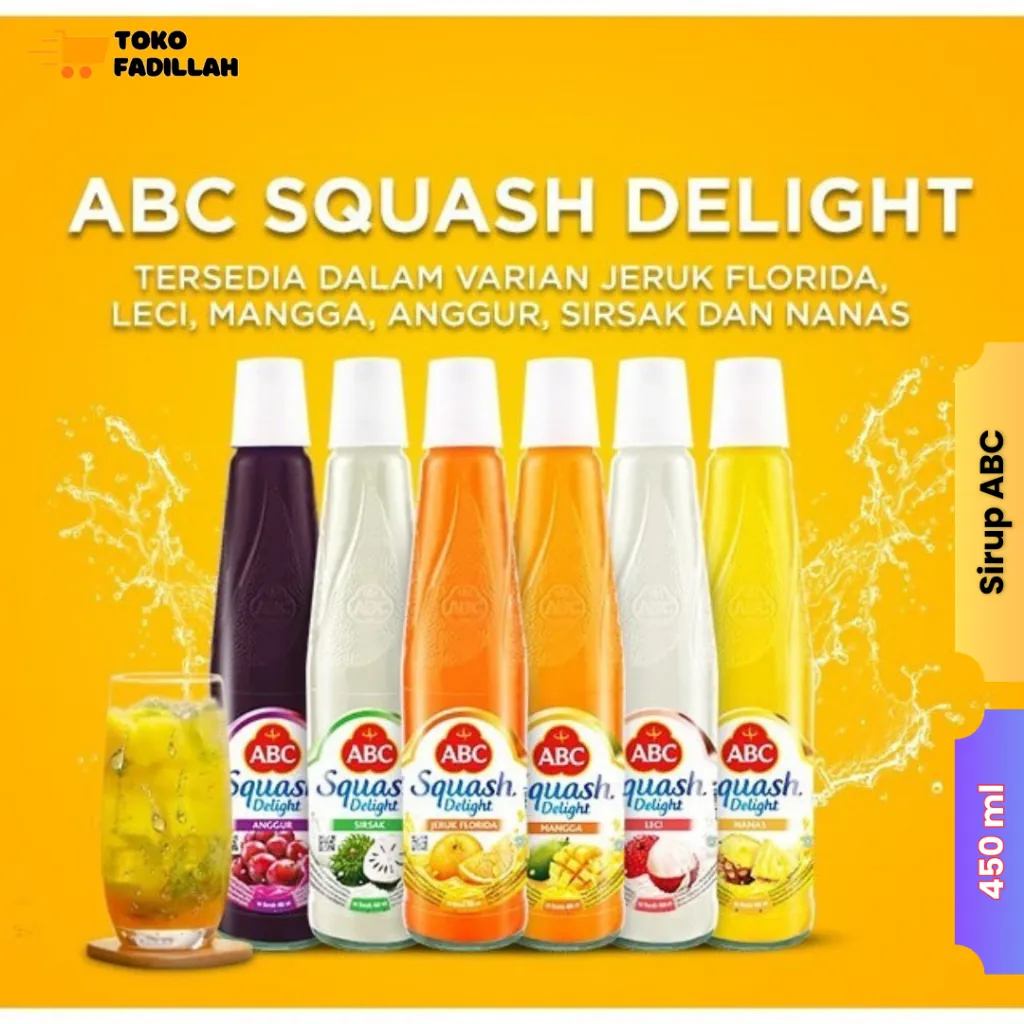 Sirup ABC Squash Delight 450ml - Rasa Jeruk, Leci, Mangga, Nanas, Sirsak