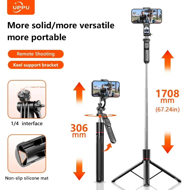 UPPU F16 Tongsis Tripod Bluetooth 178cm Fill light Tongsis Tripod Remote Tongsis hp Selfie Stick Bluetooth Tongsis Gimbal untuk Handphone Kamera Ring Light