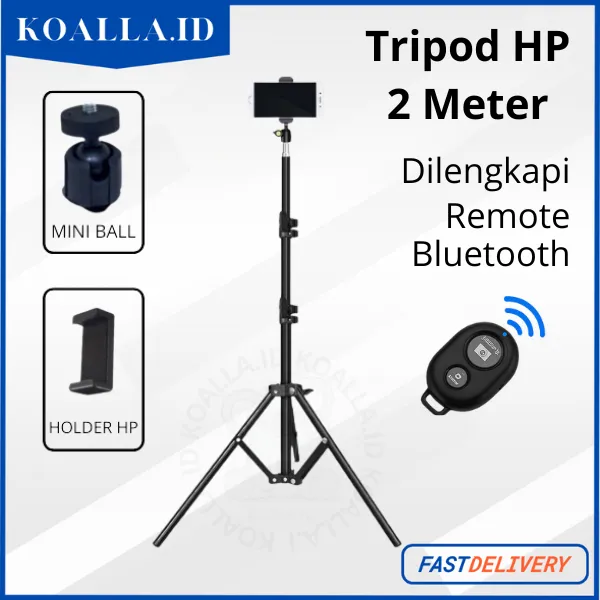 Tripod HP Live 2 Meter Aluminium Bisa Pasang Ringlight + Remote Bluetooth dan Holder 360 Derajat