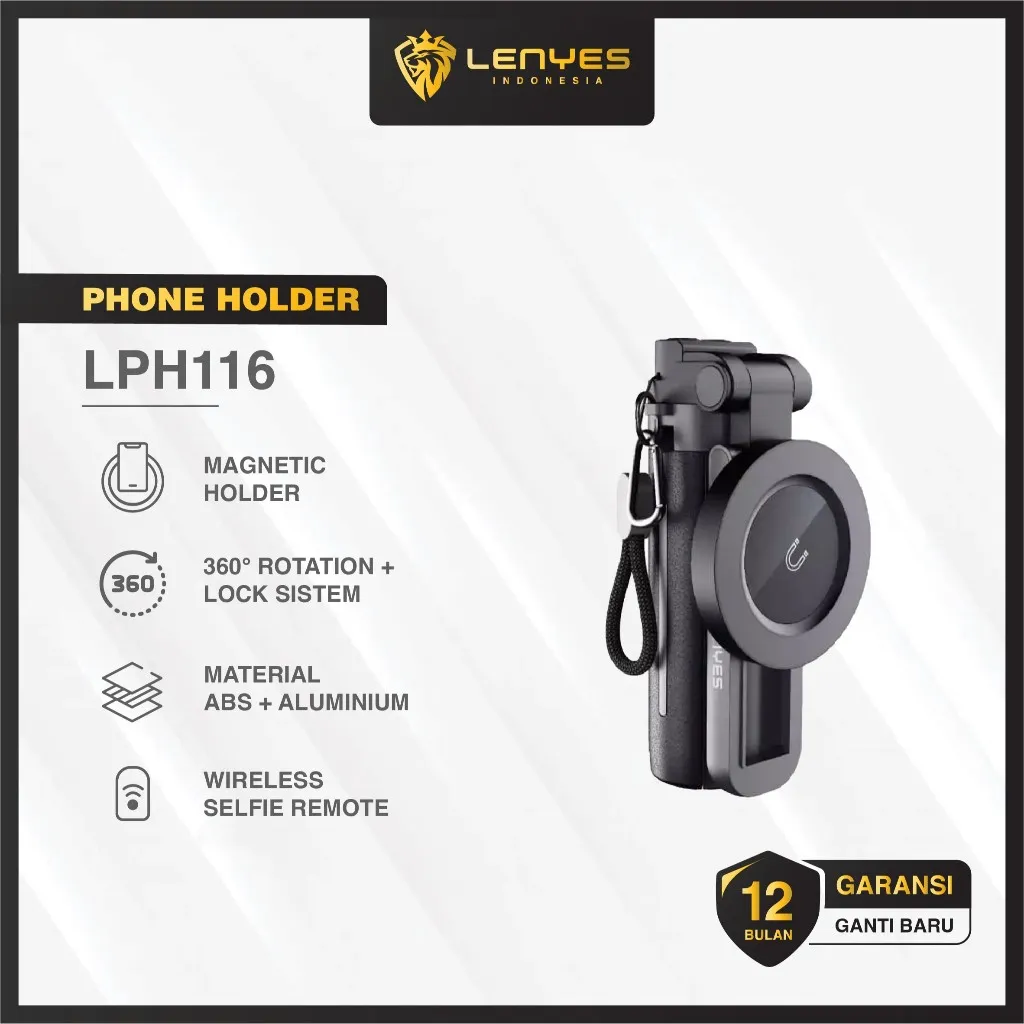 LENYES LPH116 3 in 1 Magnetic Pocket Phone Grip - Tripod Mini Magsafe Tongsis Selfie Stick Kamera HP With Remote Bluetooth Monopod Portable