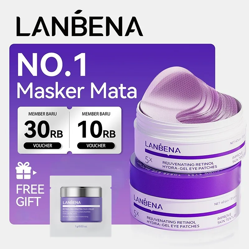 [HALAL] LANBENA Masker Mata Retinol Youthful (60Pcs/30Pairs) - Mencerahkan Mata Panda dan Kantung Mata, Menyamarkan Garis Halus, Eye Patch dan Masker Wajah Skincare
