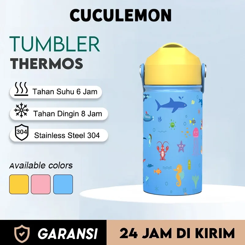 CucuLemon Gelas Air Anak Tumbler Botol Minum Portable Stainless Termos Tahan Panas Dingin 350ml