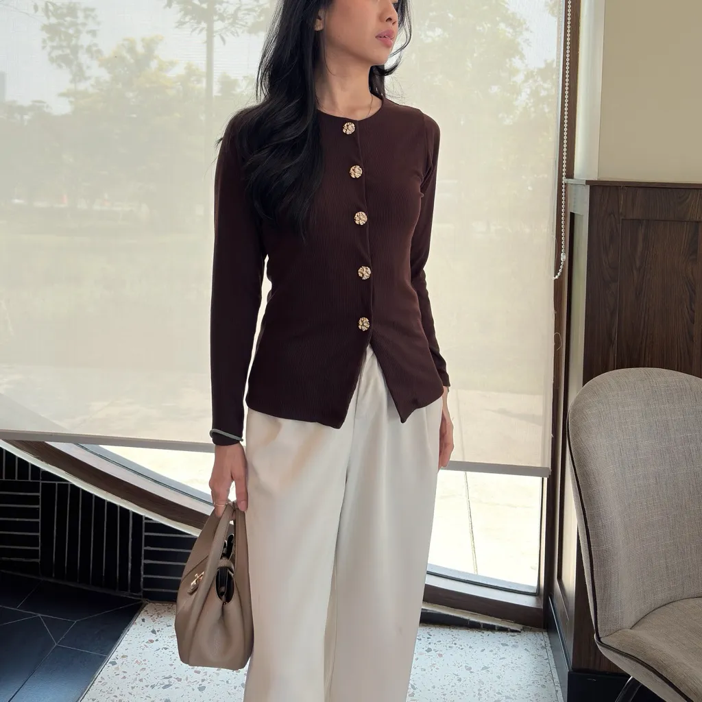 Maggie Top - Atasan Wanita Rajut Lengan Panjang | Basic Knit Korean Long Sleeve Top | Atasan Knit Wanita Stretch