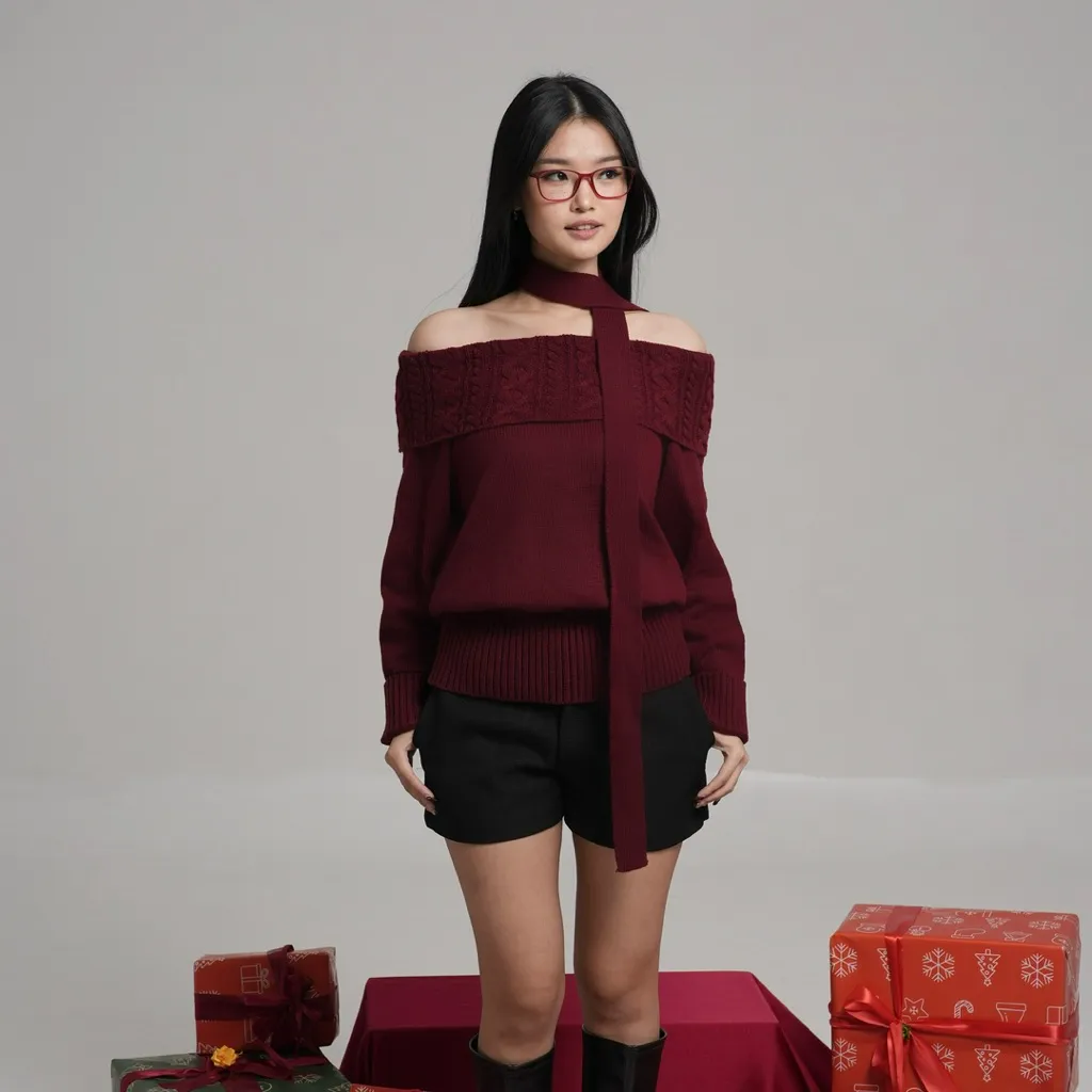 [ NEEDAKNIT ] Naomi Atasan Wanita Lengan Panjang Kekinian Korean Style Sabrina Off Shoulder Knit