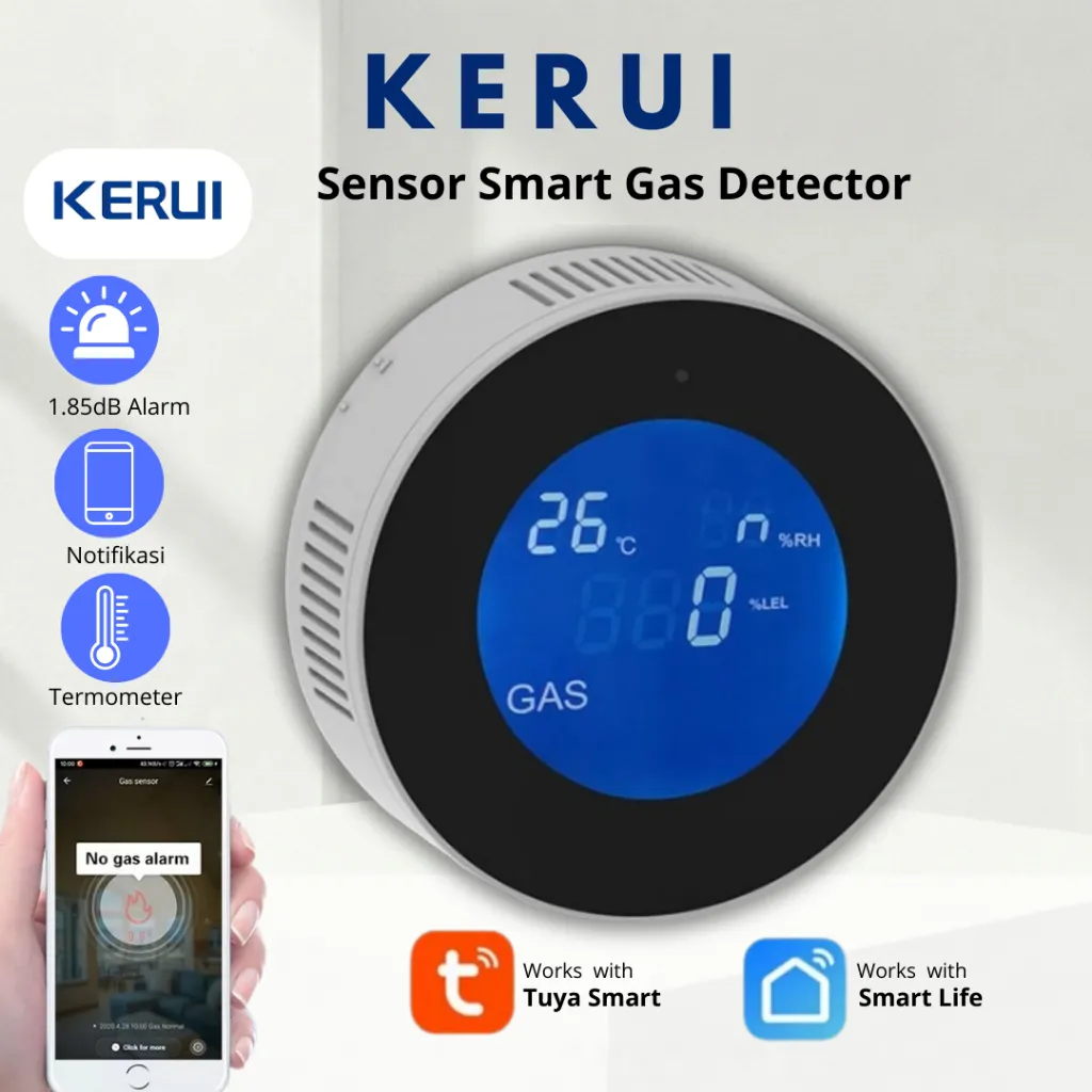 KERUI Gas Sensor smart Gas Detector LPG Tuya Smartlife WIFI Termometer Alarm