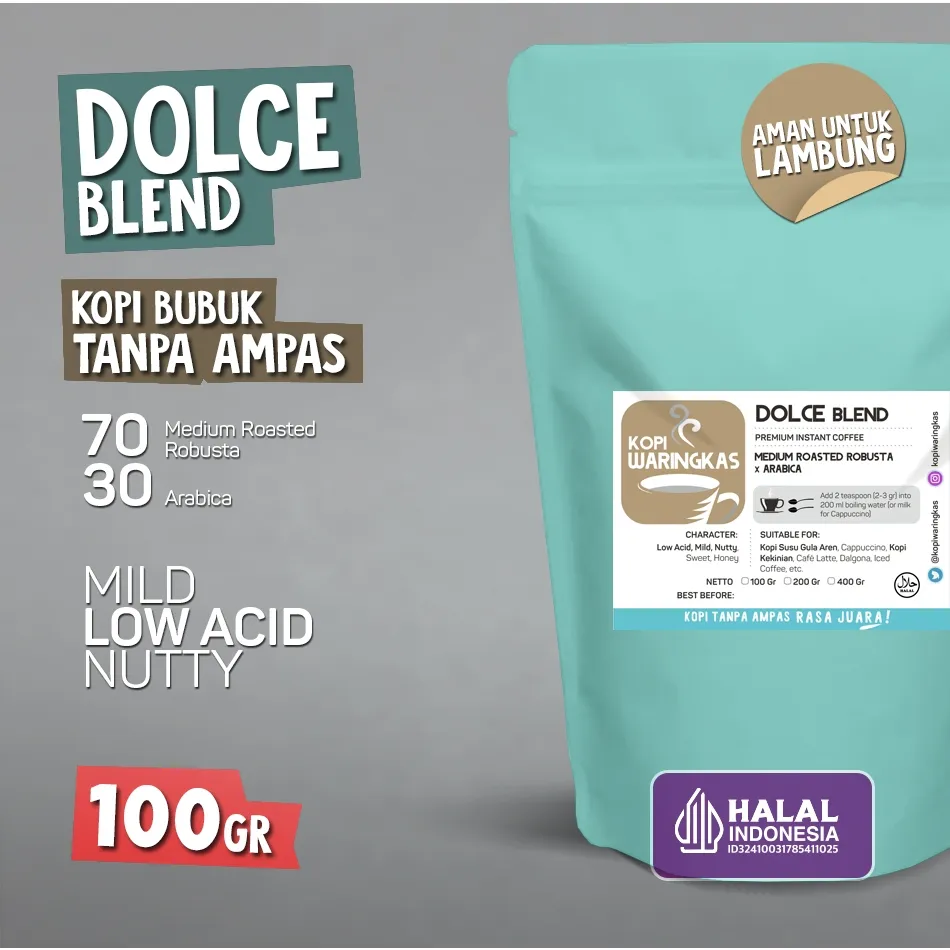 Kopi Waringkas DOLCE BLEND | Kopi Bubuk Premium TANPA AMPAS 100 gr