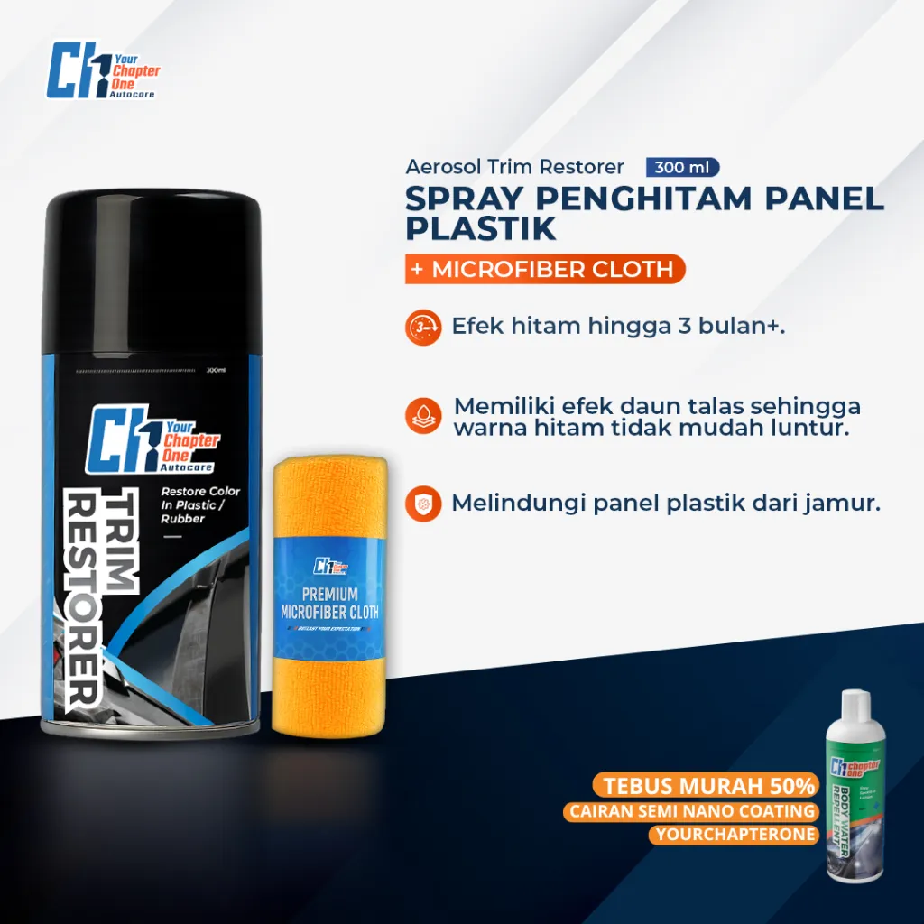 Yourchapterone Penghitam dan Pengkilap Body Motor Mobil Anti Luntur -  Aerosol Trim Restorer 300ml