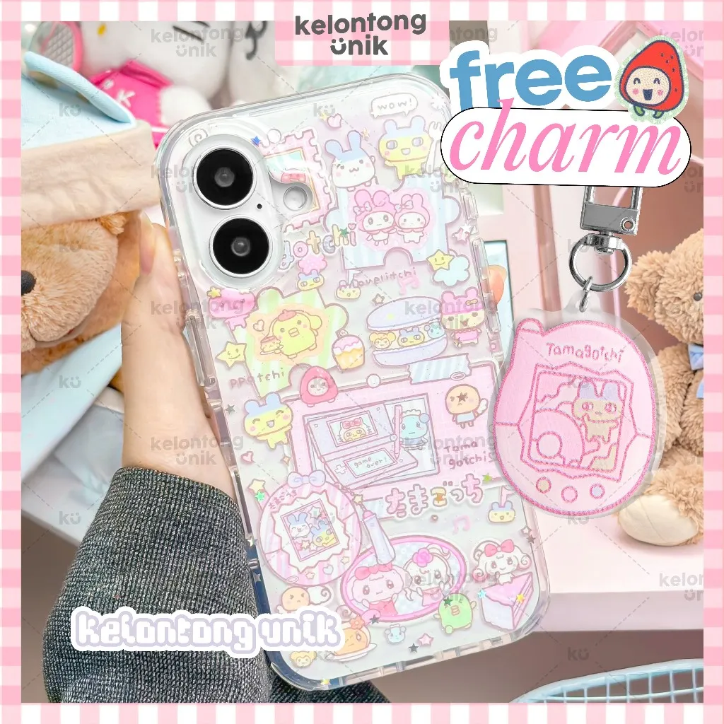 KELONTONG UNIK | MOTCHI MORI Cupcakes Pink Glittered Case Tamagochi - Hardcase Softcase/ Casing HP for iPhone 13 14 15 16 17 PRO PROMAX ,CIKM