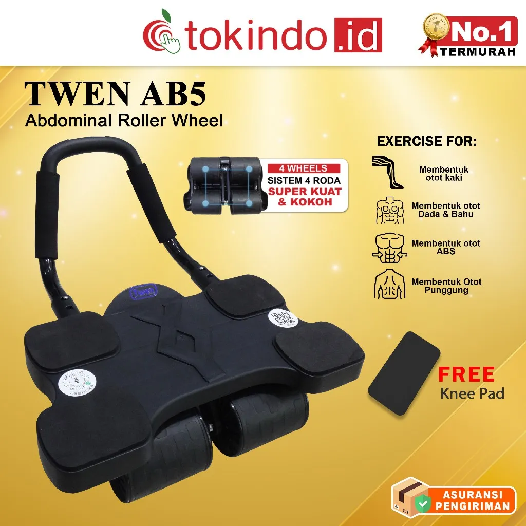 TWEN Ab Wheel Ab Roller Plank Trainer Abdominal Core Roller Automatic Fitness Perut Multifungsi