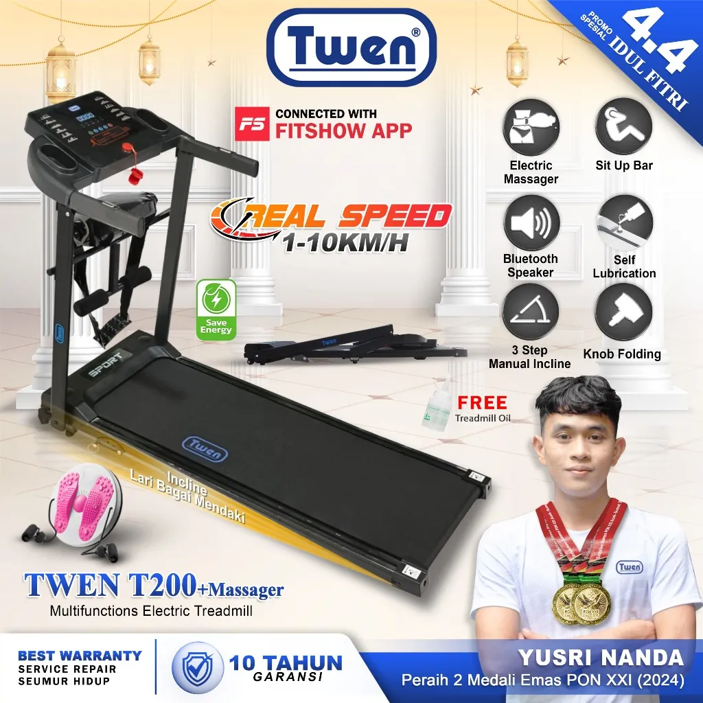 TWEN T200WA new T200 new + M T200WAM Treadmill Listrik Treadmill Portable Treadmill Multifungsi Treadmil Lipat Treadmill Electric Low Watt Alat Olahraga