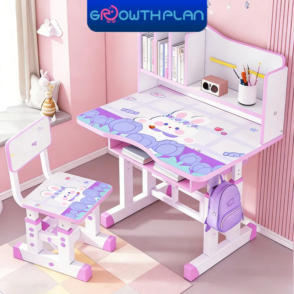 Set Meja Belajar Anak Meja Tulis Anak Meja Belajar Dan Kursi Belajar Mudah Dipasang Bahan logam yang diperkuat Dilengkapi Rak Buku Untuk Rumah Tangga