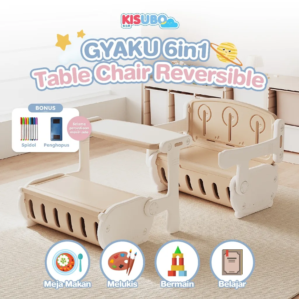 KISUBO GYAKU 6in1 Table Chair Reversible Meja Kursi Belajar Anak Multifungsi untuk Menggambar