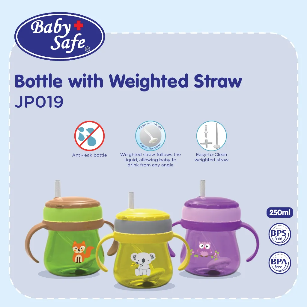 BabySafe - JP019 - Botol Minum Dengan Bandul Pemberat 250 ml | Botol Anak dengan Sedotan | Botol Minuman Anak | Gelas Anak