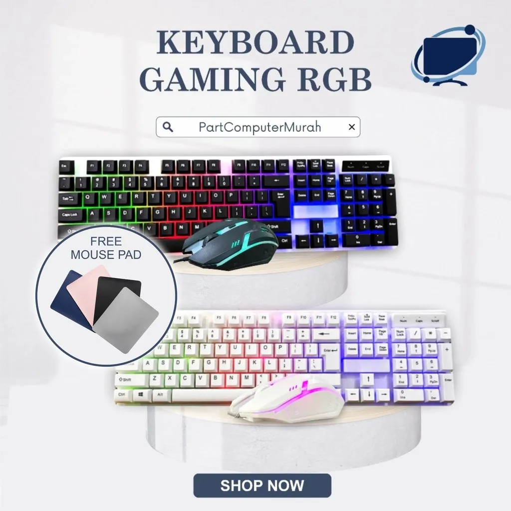 Keyboard & Mouse Gaming RGB LED Backlit Semi Mechanical USB Kabel Untuk Laptop PC Desain Ergonomis