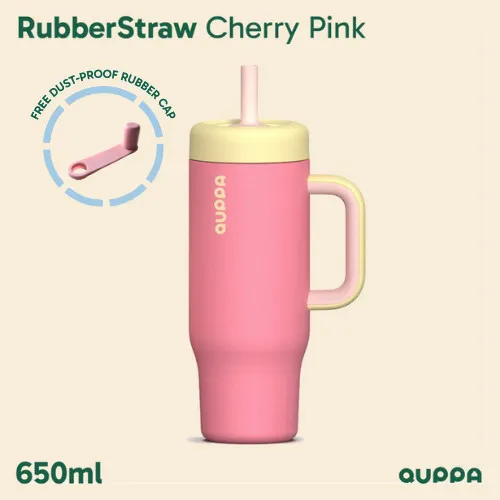 Quppa RubberStraw Cherry Pink 650ml Stainless Steel Bottle [ Cloud Series ] Botol Minum Dewasa Anak Thermos Vacuum Insulated BPA Free Food Grade