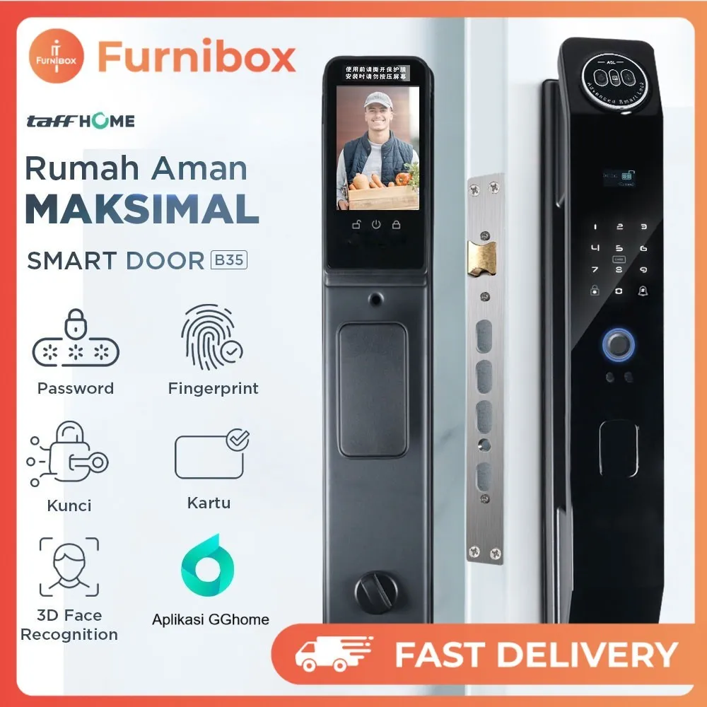 Smart Door Lock Fingerprint Face Recognition Password - B35
