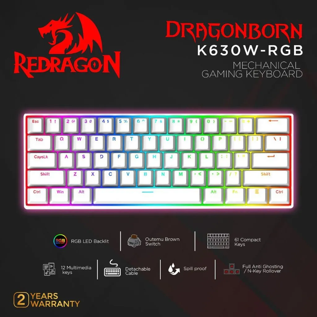 Redragon Mechanical Gaming Keyboard RGB DRAGONBORN WHITE - K630W-RGB