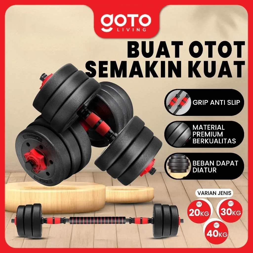 (Promo Special) Goto [COD] Axen Dumbell Set 20kg 30kg 40kg Alat Olahraga Gym Fitness Workout Dirumah Kuat Nyaman Anti Slip