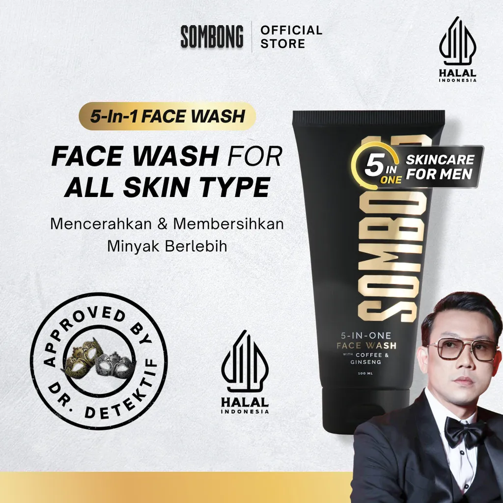 [MALL] SOMBONG 5-in-1 Face Wash With Coffee & Ginseng 100ml Oil Face Wash, Mencerahkan dan Membersihkan