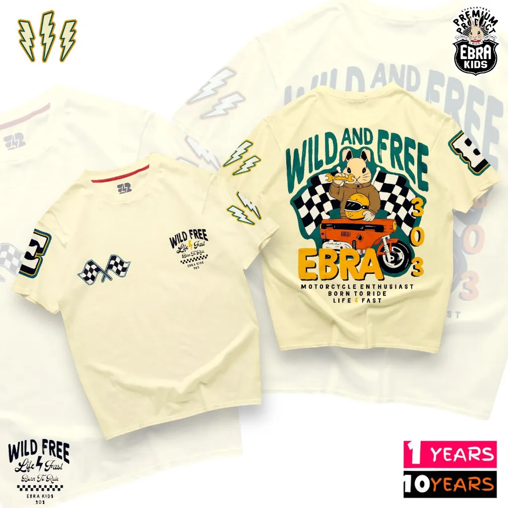 EBRA KIDS Kaos Anak COUPLE Distro Premium Laki Laki Usia 1-10 Tahun Bunny Rider Cream