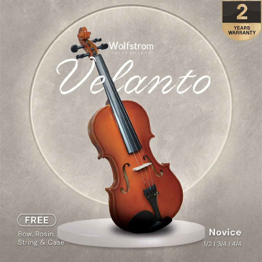 Wolfstrom Velanto - Biola Violin Klasik Full Set Ukuran 1/2, 3/4, 4/4
