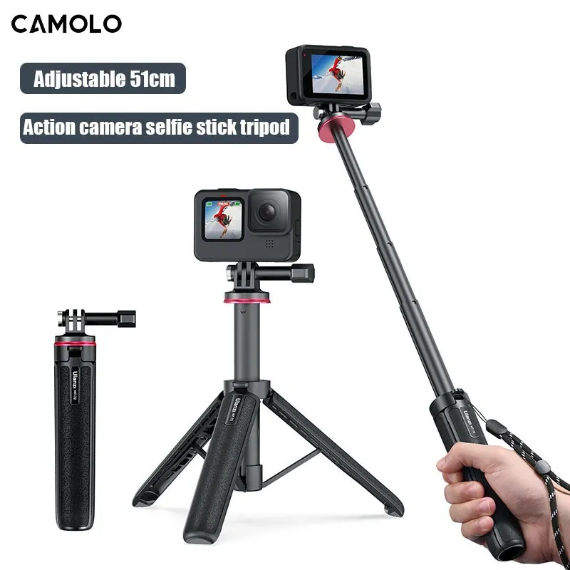 VRIG Tripod Tongkat Swafoto Kamera Aksi yang Dapat Diperpanjang untuk Insta360 GoPro Hero 10 9 8 untuk Selfie Vlog Live Broadsword