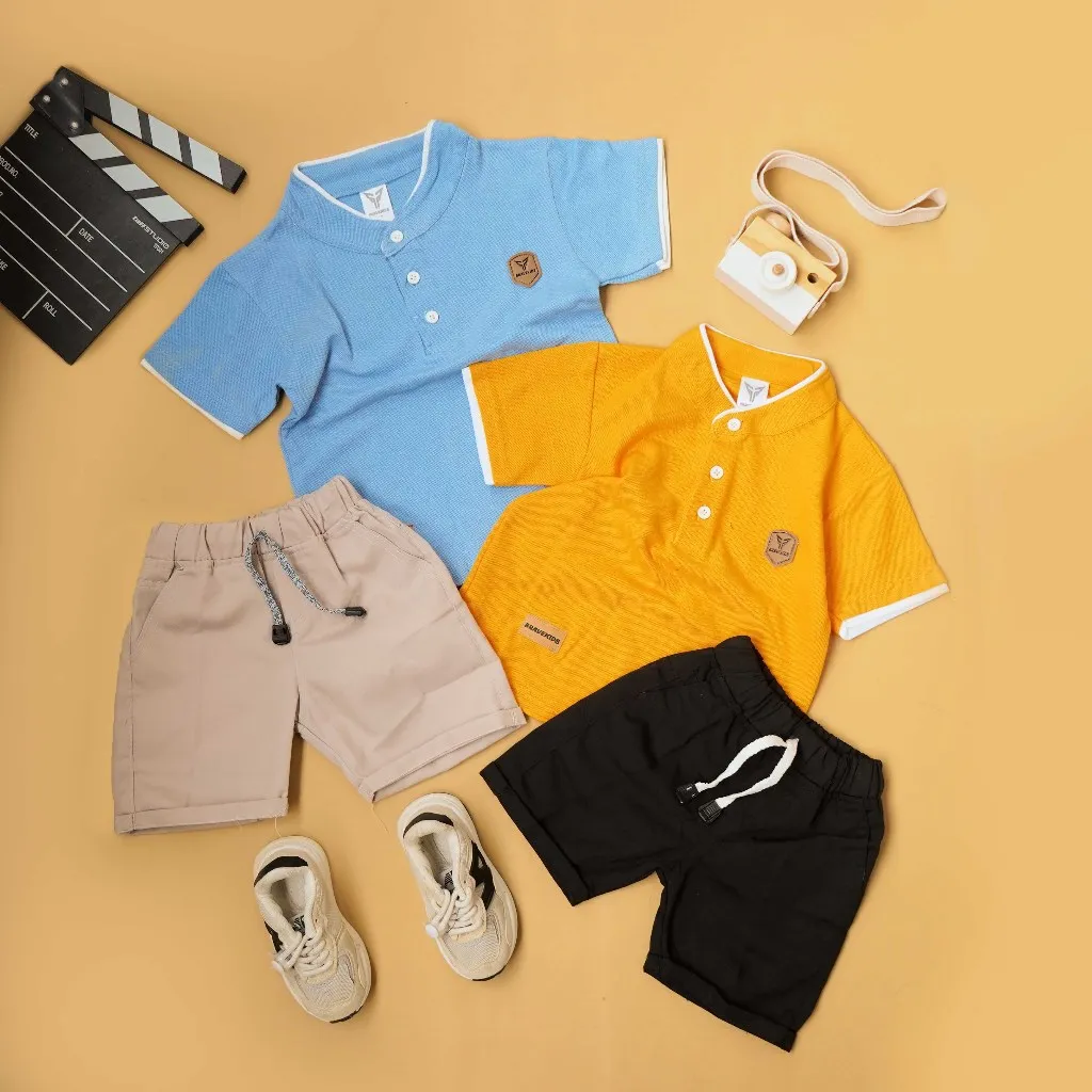 BRAVEKIDS - SETELAN KAOS ANAK LAKI LAKI COTTON PIQUE KERAH SHANGHAI CLNA BROADSHORT
