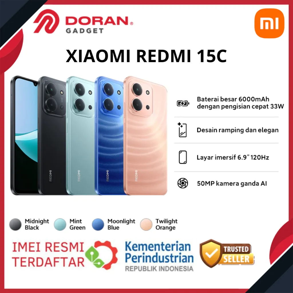 Handphone Xiaomi Redmi 15C 6/128GB , 8/256GB 6000mAh 33W - Garansi Resmi