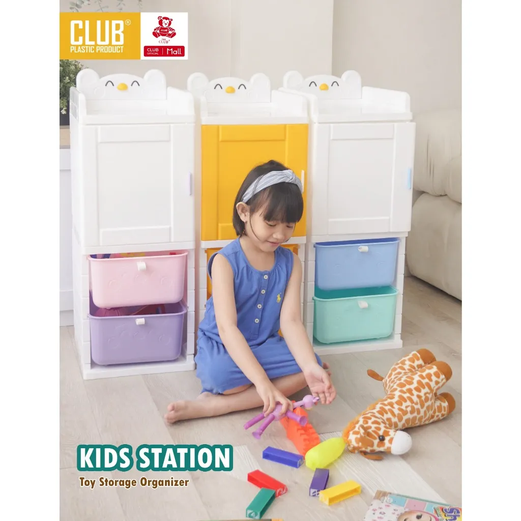 CLUB Kids Station - Tempat Penyimpanan Buku Laci Mainan - Box Laci - Rak Serbaguna Aesthetic