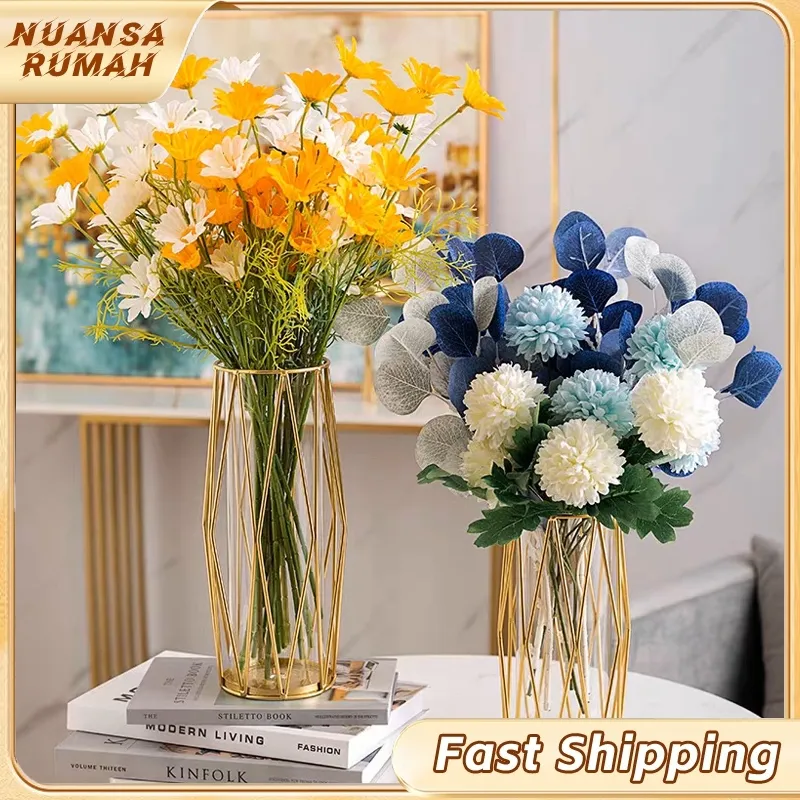 Vas Kaca Aesthetic Dekorasi Meja Vas Besi Belah Ketupat Emas Ringan Dekorasi Vas Bunga Vas Bunga Besar Mewah Tempat Bunga Dan Hiasan Meja Hiasan Ruang Tamu Hiasan Meja Tamu