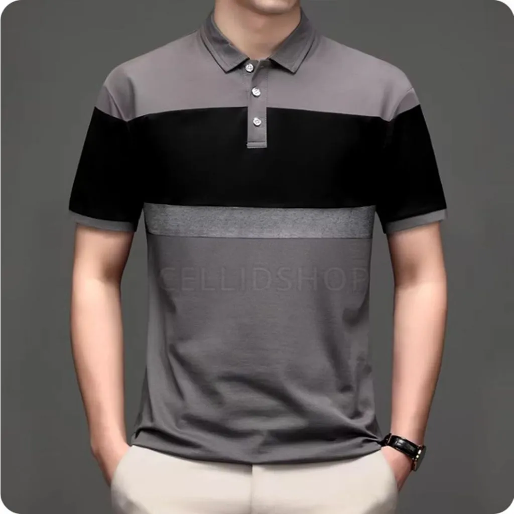 Baju Polo Shirt Pria Lengan Pendek Terbaru Kombinasi EVOLT Abu Tua Polos Kerah Kancing Kaos Distro Bahan Katun Tebal